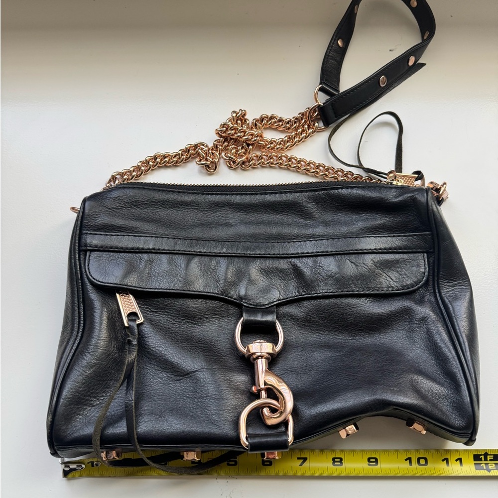 Rebecca Minkoff Black Leather Crossbody Bag with Gold Chain